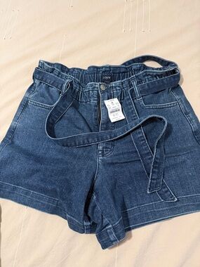 J. Crew High-Waist Paperbag Denim Shorts in Dark Blue